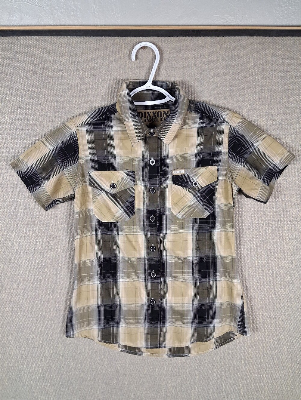 Dixxon Flannel Co. The Convoy Short Sleeve Shirt Boys S Tan Black White Plaid